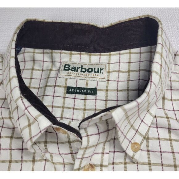 Barbour Shirt\ Men's 3XL\ Long Sleeve\ Corduroy\ Trim Button Down\ White\ Plaid - Picture 5 of 11